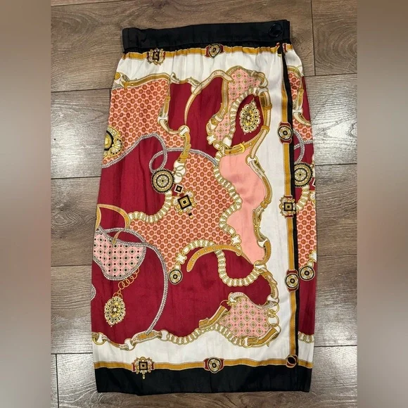 Zara Chain Print Pleated Midi Wrap Skirt, Size L-XL - Picture 14 of 14